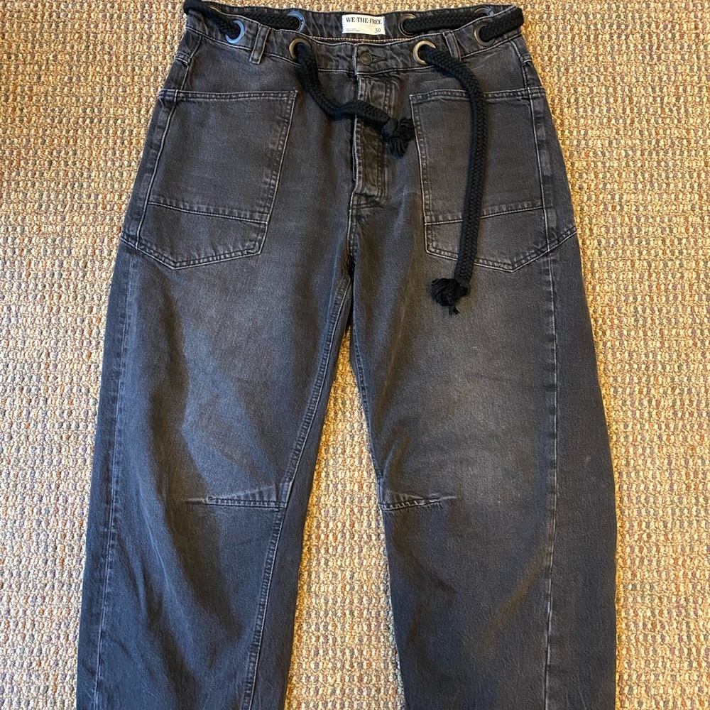 We The Free Black Relaxed Jeans with Fabric Tie